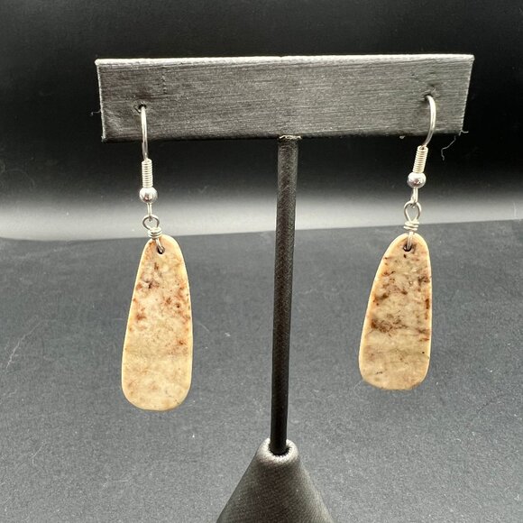 Jasper Pierced Earrings Silver Tone‎ Stone Dangle Drop - Picture 1 of 7